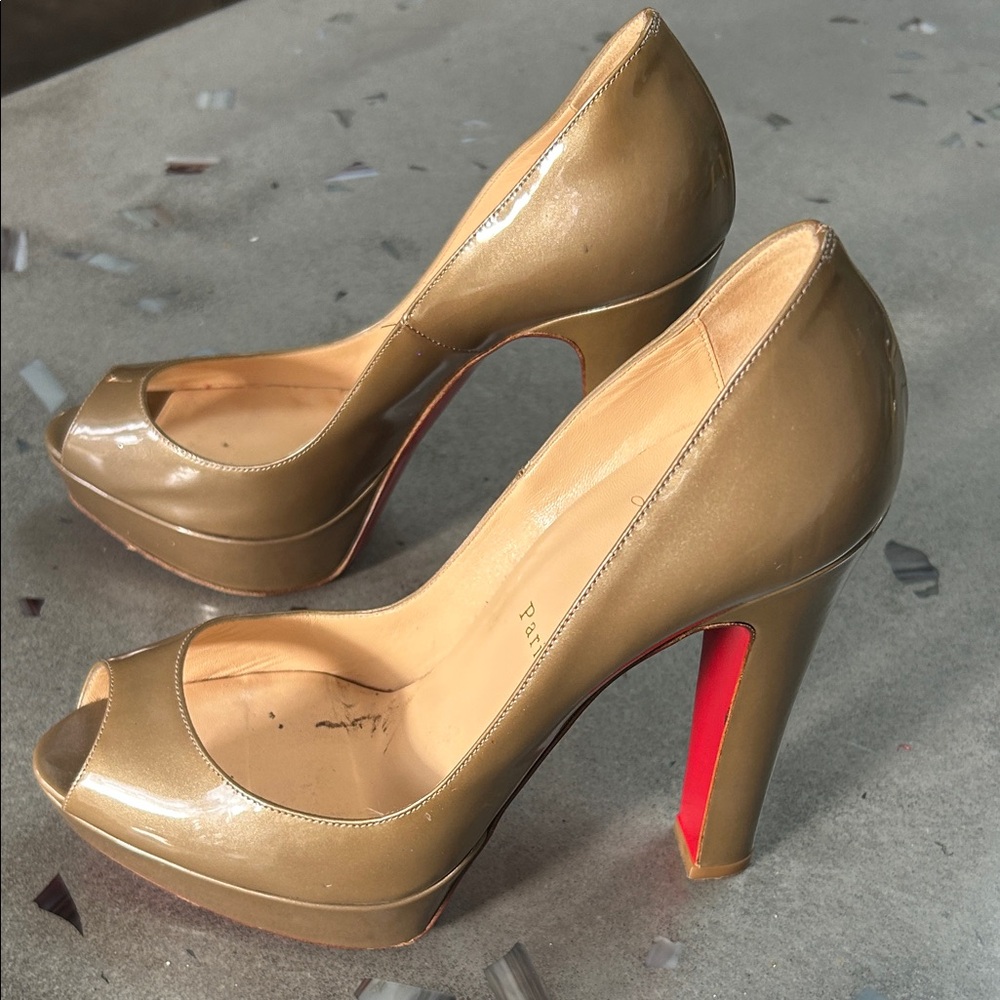 Christian Louboutin Taupe Peep-Toe Heels